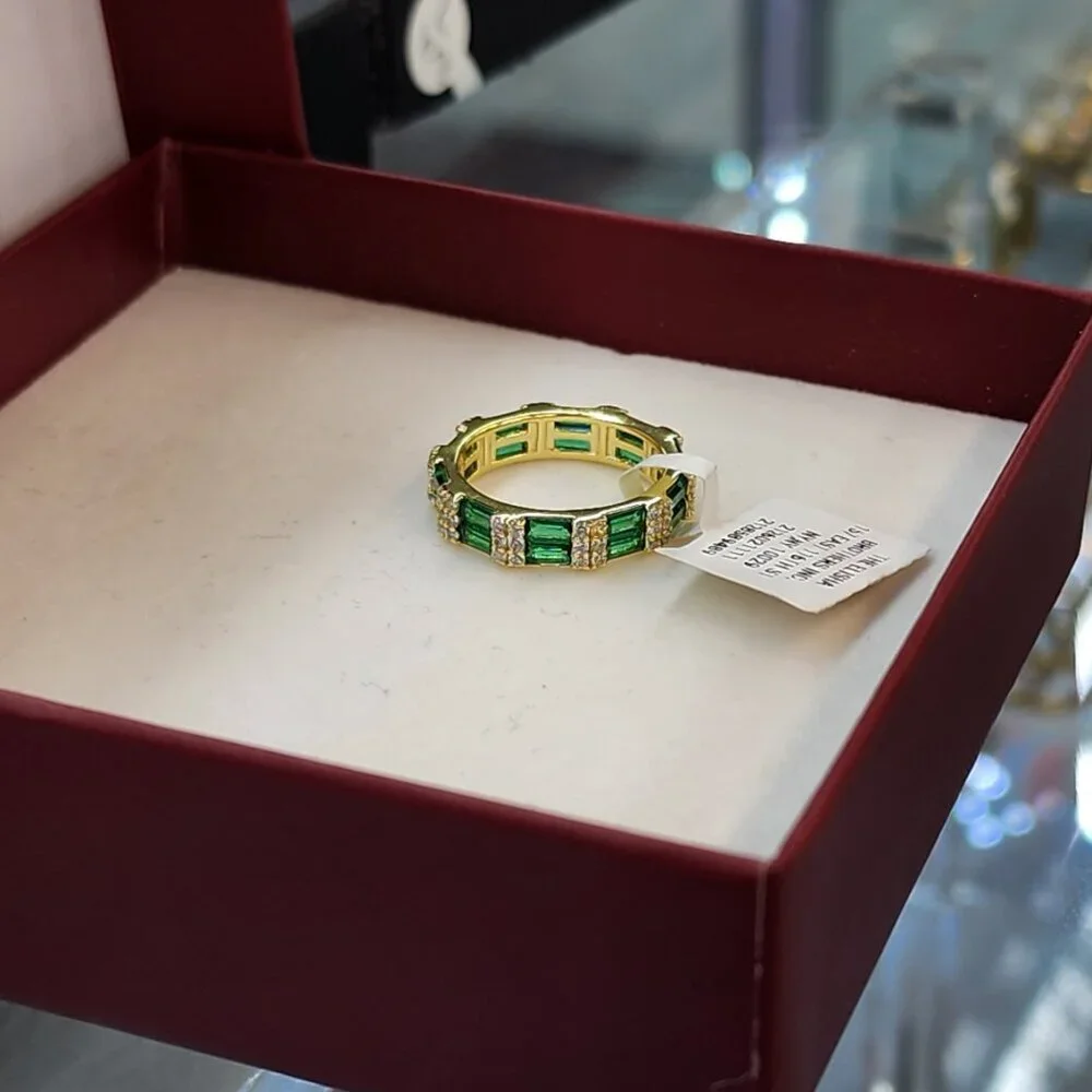 Baguette Style Double Eternity Ring in Sterling Silver 925 Elegant Stacking Band - Picture 5 of 6